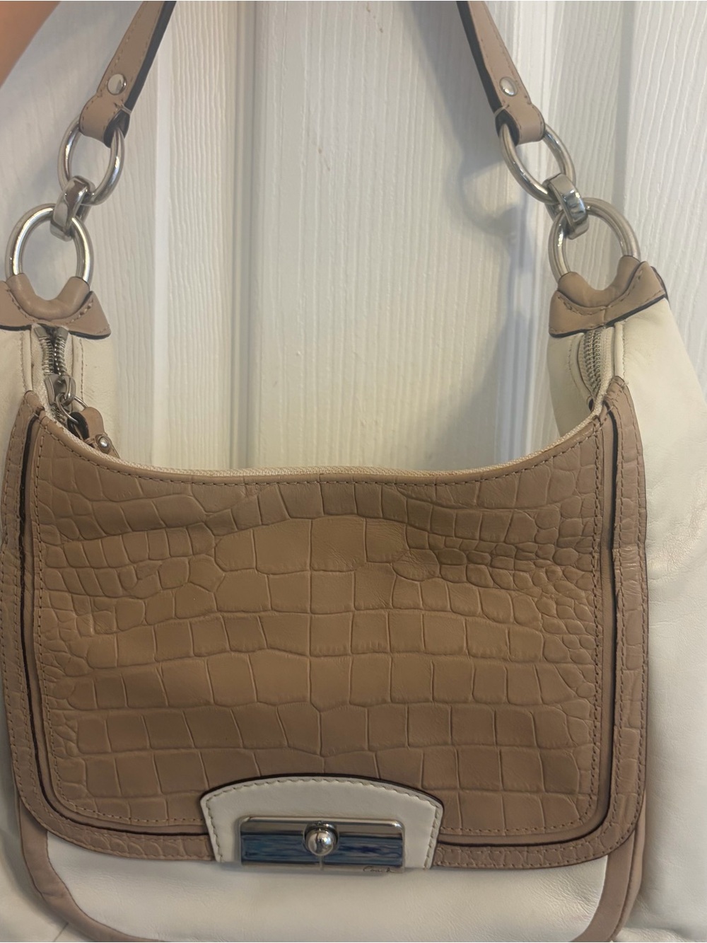 Coach M1276 F22509 Kristin  Hobo White Tan Snake Embossed Leather Bag Y2K
